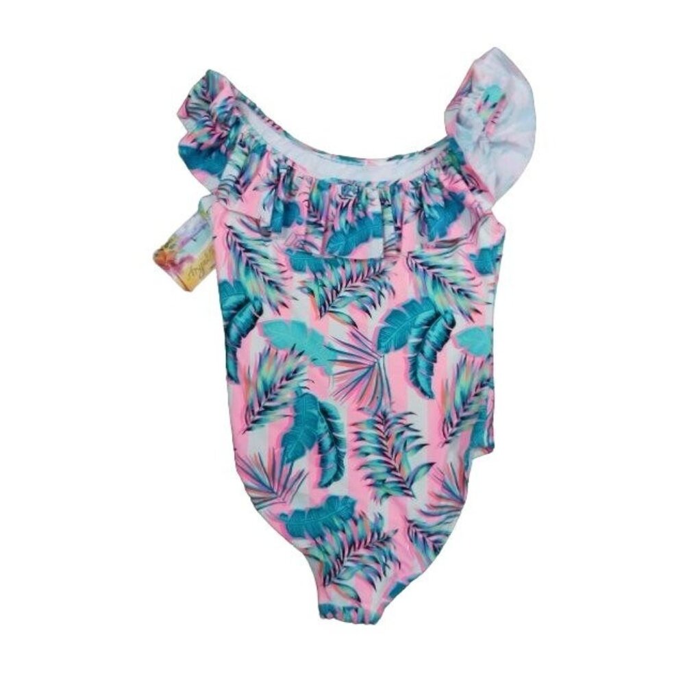 Angel Beach Size 12 Tropical Print Girls One Piece Swimsuit Swim UPF 50+ NWT